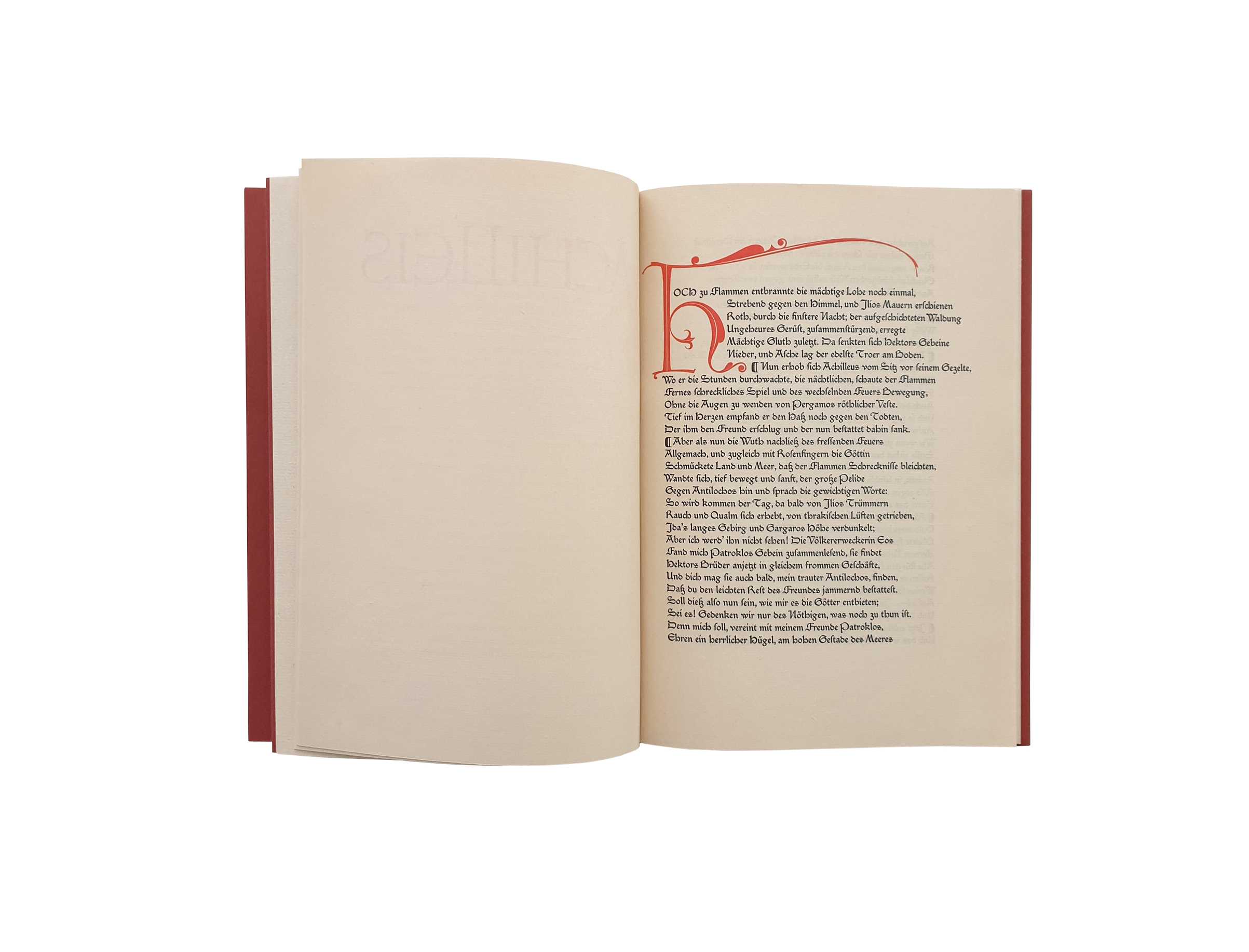 <p>Franzband mit offenem Gelenk, Bezug aus farbig gewalzten Papieren, 3-seitig polierter Schnitt, Lederkapital, Rückentitelprägung in Silber, Chemise mit silberner Titelprägung, Schuber. Format: 198 x 278 mm, 2023</p>