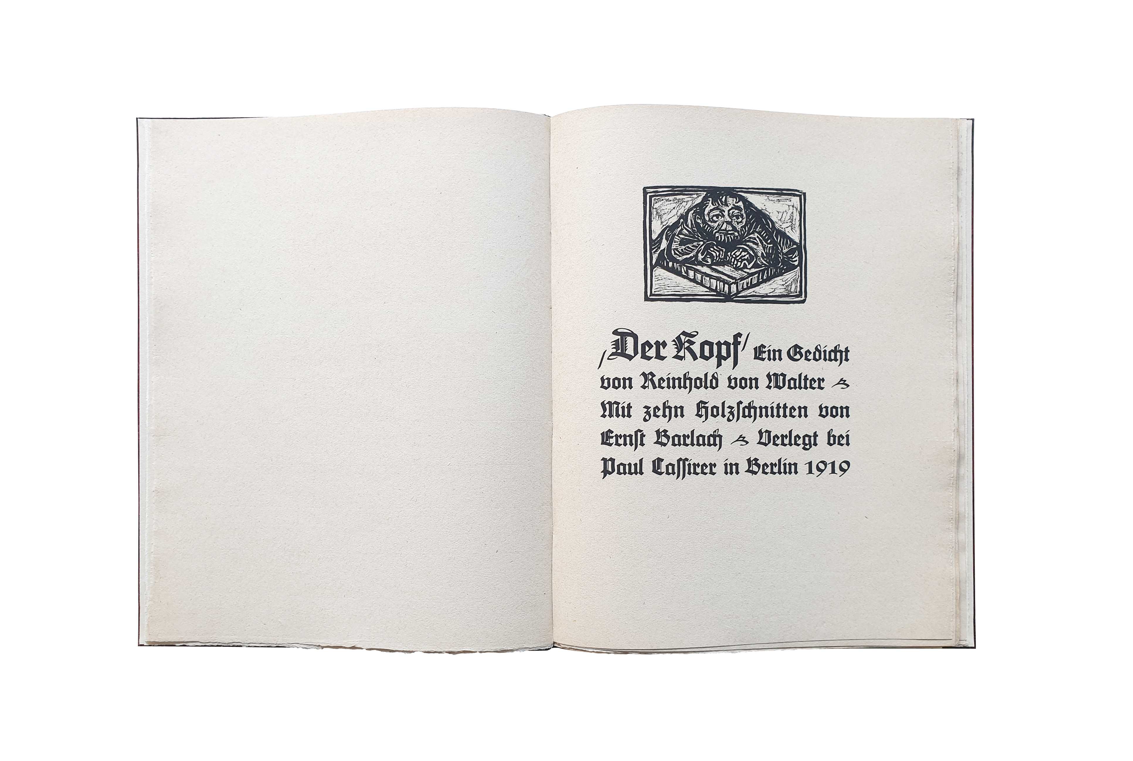Reinhold von Walter / Ernst Barlach: Der Kopf <p>Halblederband mit aufgesetzten Deckeln, Rücken aus dunkelbraunem Saffianleder, handgefertigte Bezugspapiere, nickelfarbene Titelprägungen. Format: 24,6 cm x 31,7 cm, 2026.</p>