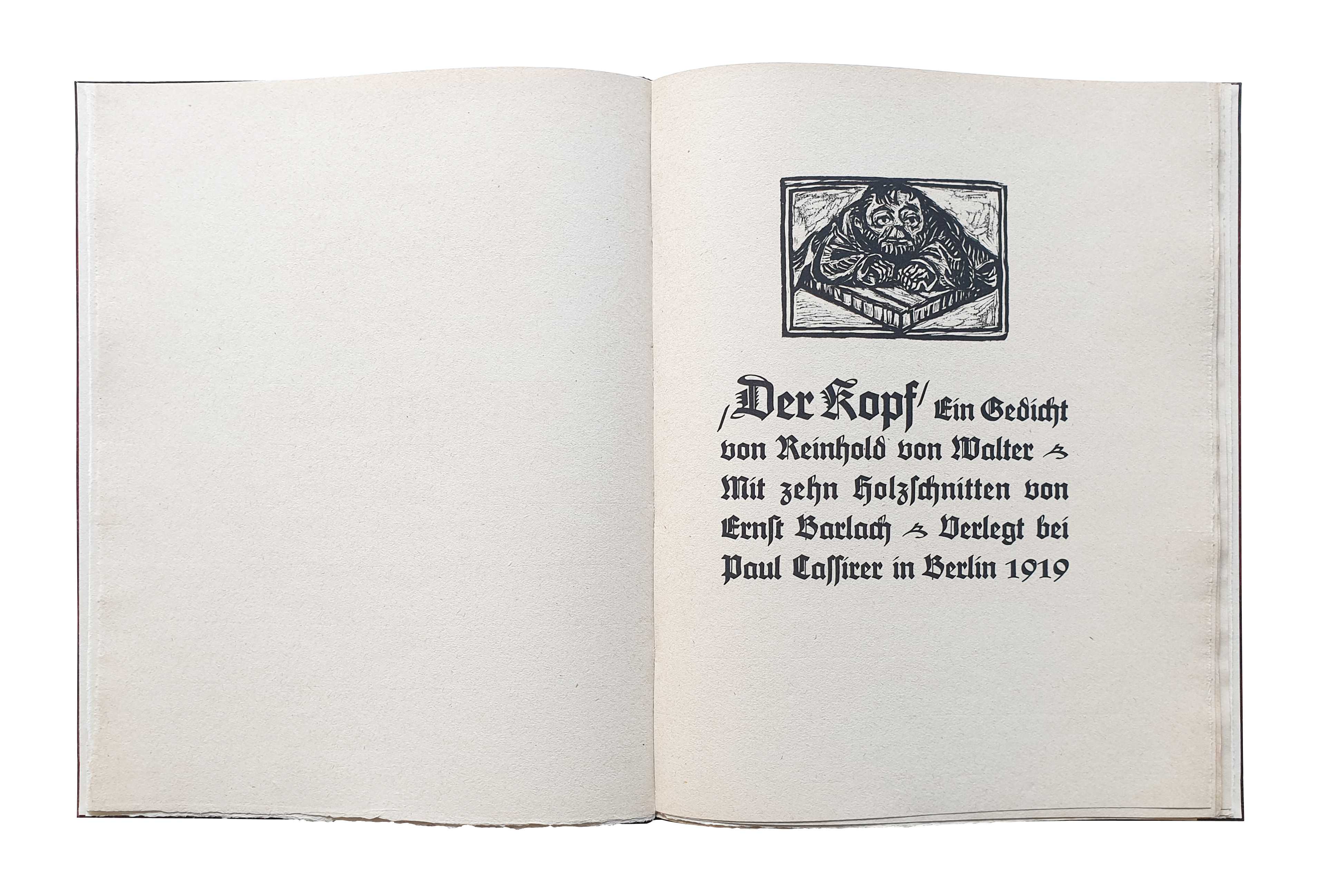 Reinhold von Walter / Ernst Barlach: Der Kopf <p>Halblederband mit aufgesetzten Deckeln, Rücken aus dunkelbraunem Saffianleder, handgefertigte Bezugspapiere, nickelfarbene Titelprägungen. Format: 24,6 cm x 31,7 cm, 2026.</p>